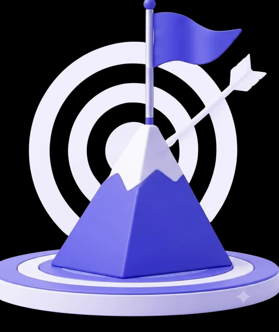 Illustration of a flag planted on a mountain peak, representing Stravo Digital's mission